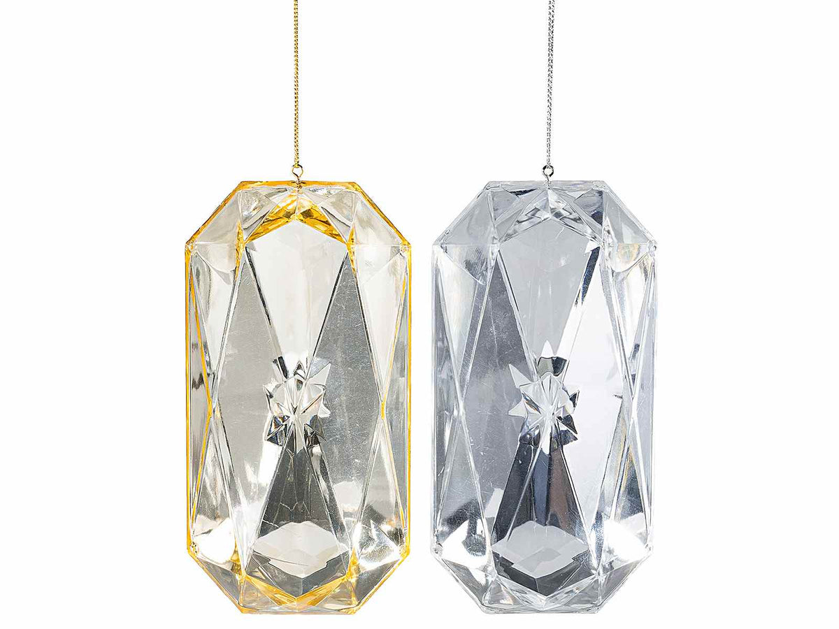 Addobbi natalizi a diamante rettangolare in plastica colorata con fondo, set da 6 pezzi, cm 7 x 5 x 14 H