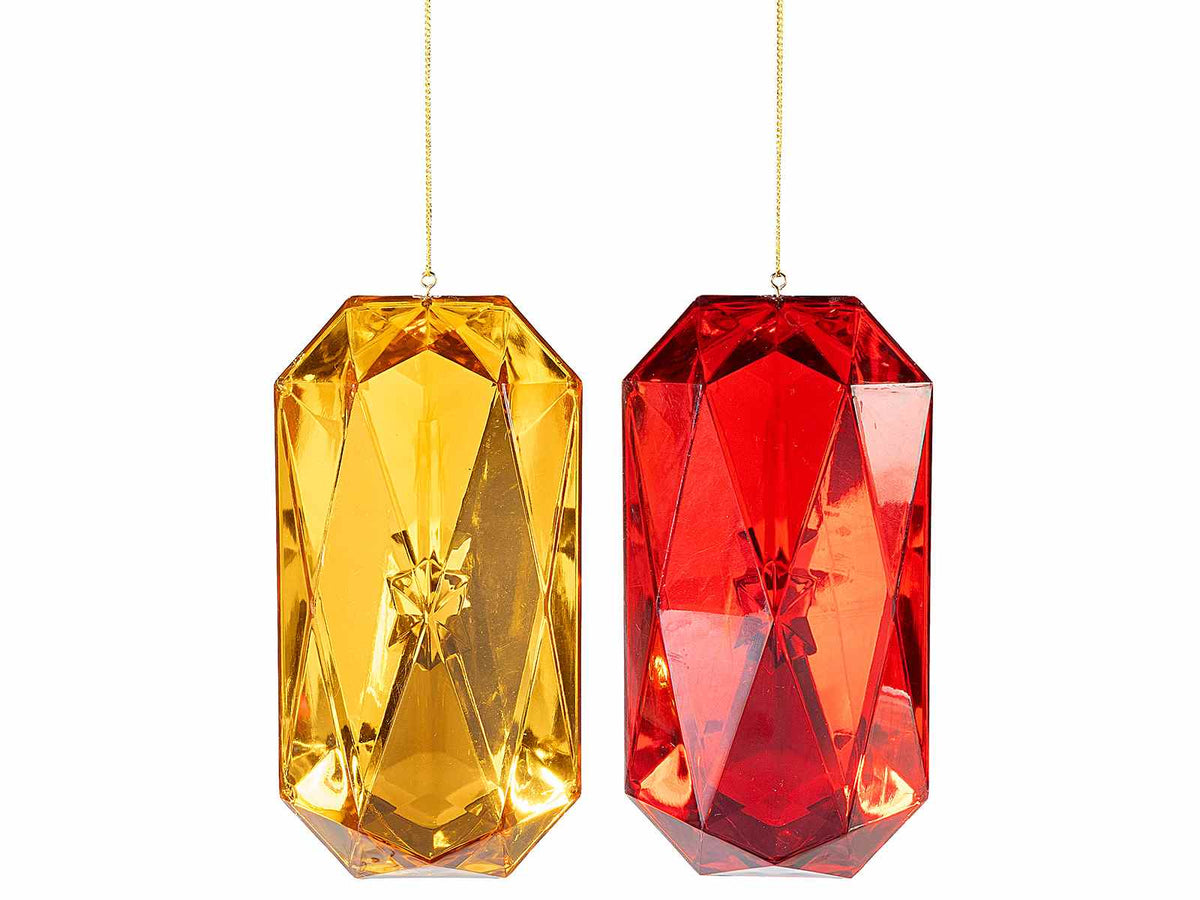 Addobbi natalizi a diamante rettangolare in plastica colorata con fondo, set da 6 pezzi, cm 7 x 5 x 14 H