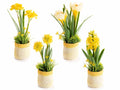 Vasi colorato effetto juta con fiori artificiali gialli, set da 4 pezzi, cm 6,5 x 6 x 23 H