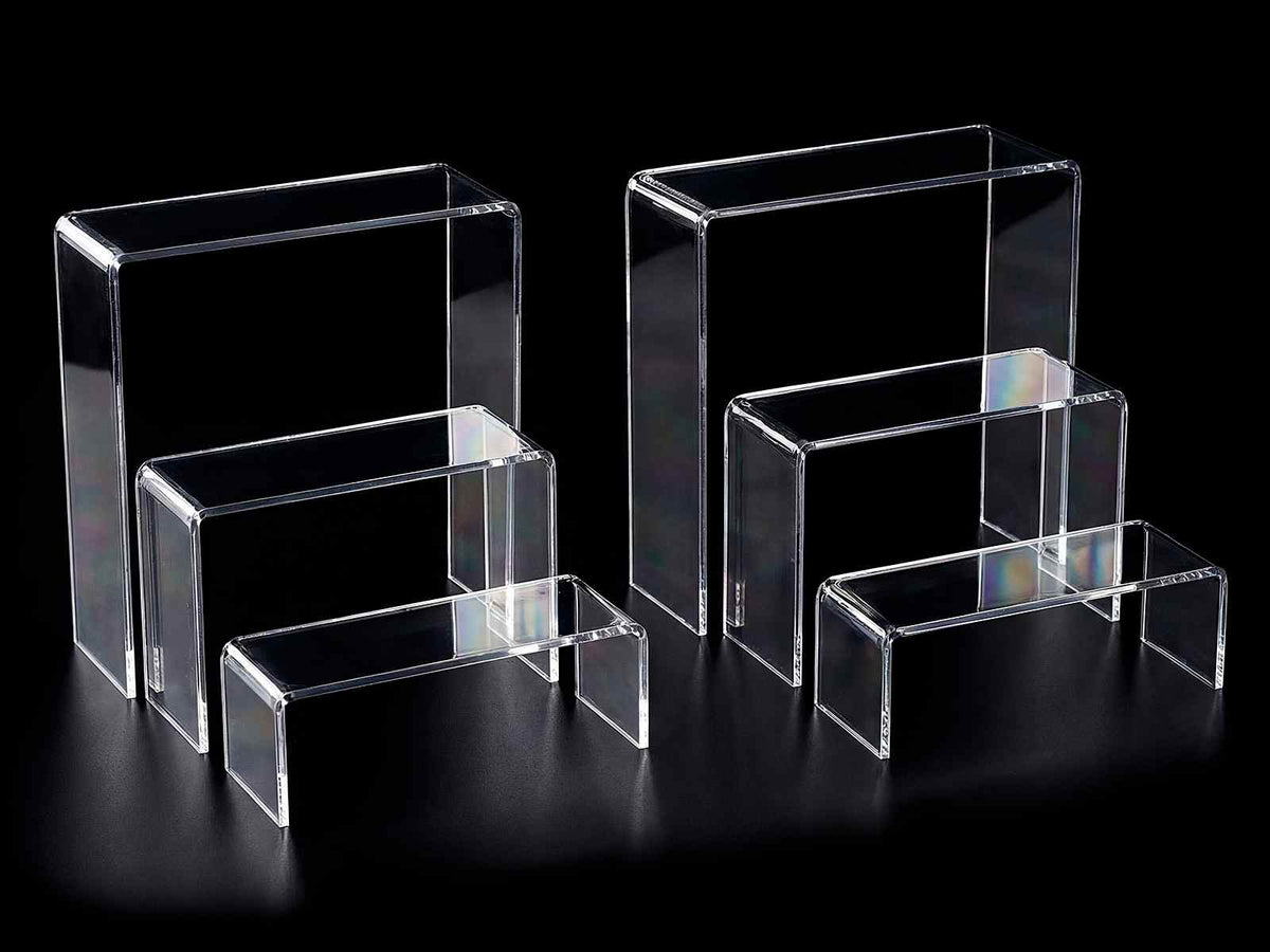 Panchette / alzatine trasparenti leggere e resistenti, ideali per allestire, Grande: cm 28,5 x 10 x 28 H
