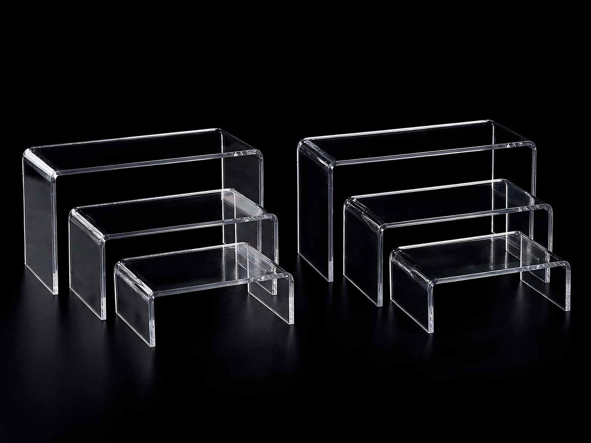Panchette / alzatine trasparenti leggere e resistenti, ideali per allestire, Grande: cm 22 x 10 x 12 H