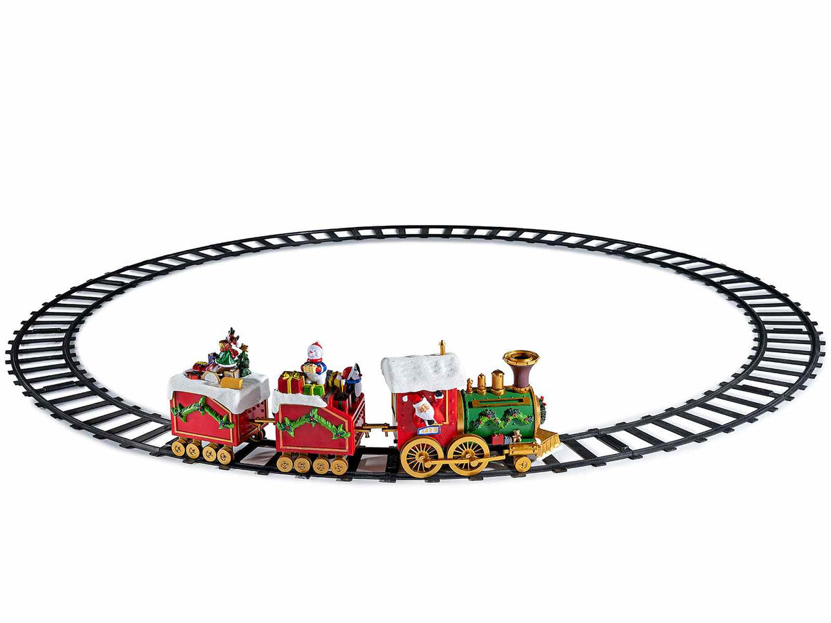 Trenini natalizio con musica, luci LED e scatola regalo, Trenino: cm 52 x 11 x 16 H