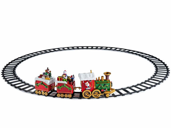 Trenini natalizio con musica, luci LED e scatola regalo, Trenino: cm 52 x 11 x 16 H