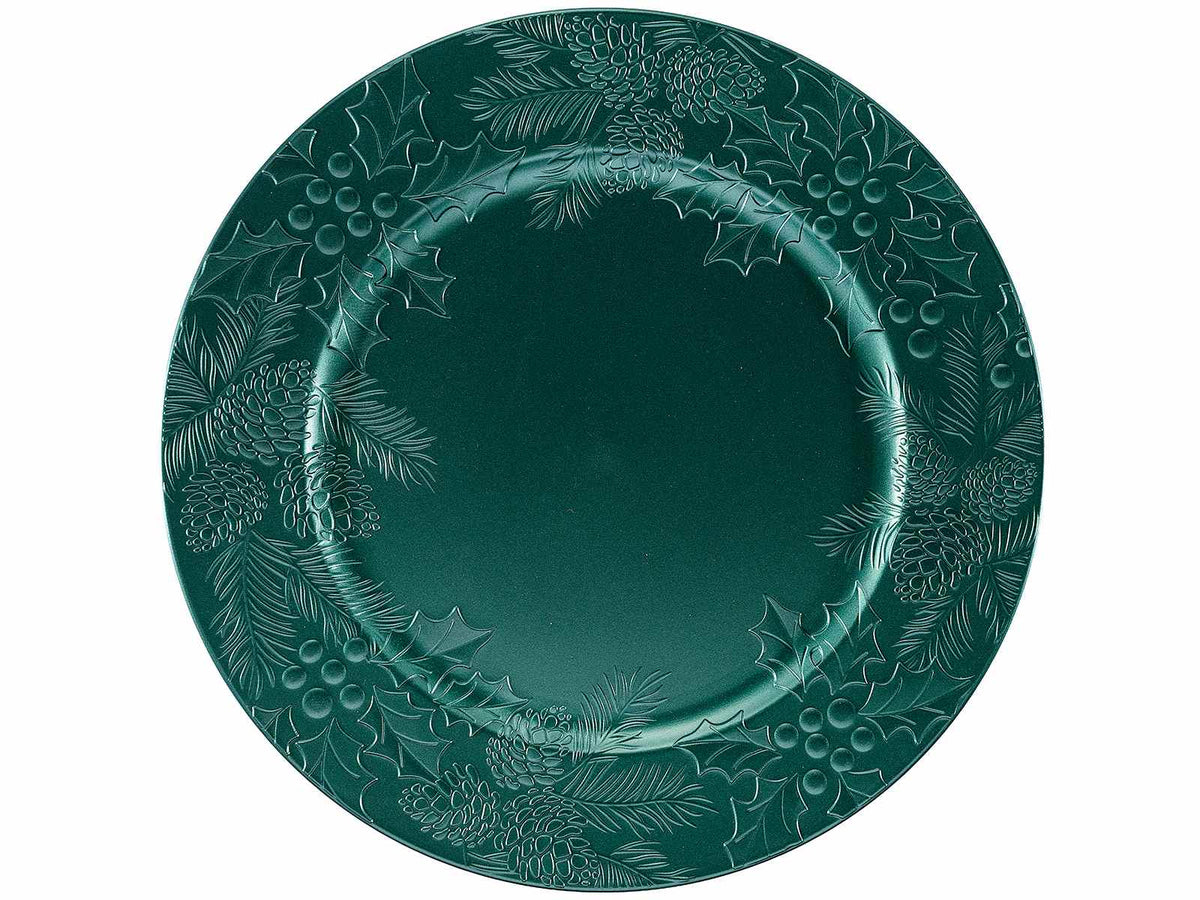 Sottopiatti di Natale in plastica rigida verde con decorazioni agrifoglio, set da 8 pezzi, Ø 33 cm