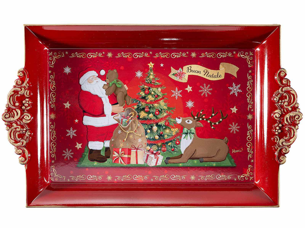 Vassoi di Natale in plastica rigida con manici e stampa natalizia, set da 5 pezzi, cm 32,5 x 20 x 3 H