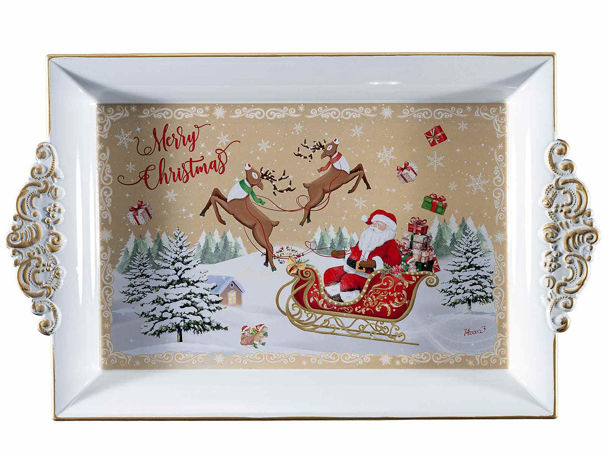 Vassoi di Natale in plastica rigida con manici e stampa natalizia, set da 5 pezzi, cm 32,5 x 20 x 3 H