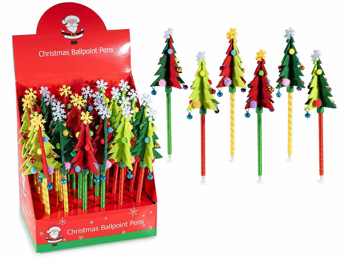 Penne a sfera con albero di Natale in panno, fiocco di neve e campanelle, set da 24 pezzi, cm 23 H - Inchiostro: nero