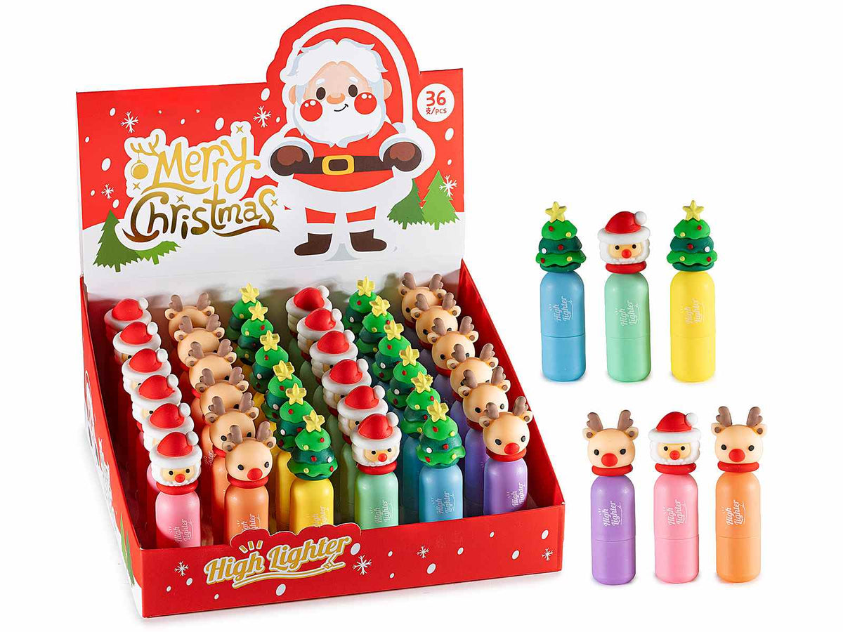 Evidenziatori con personaggi natalizi in silicone in espositore da 36 pezzi, set da 36 pezzi, cm 8 H