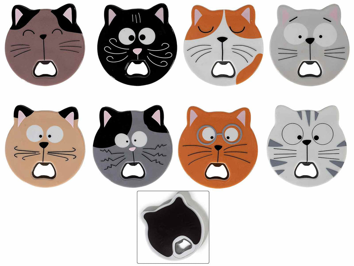 Apribottiglia magnetici a forma di musetto di gatto con calamita, set da 8 pezzi, cm 9,5 x 10 H