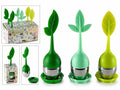 Infusori in acciaio inox e silicone a forma di foglia con piattino, set da 6 pezzi, Infusore: Ø 4 x 15 H