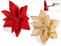 Stelle di Natale pick in stoffa con pistillo e bordo glitterato oro e pratica, set da 16 pezzi, Ø 13 cm x 10 H
