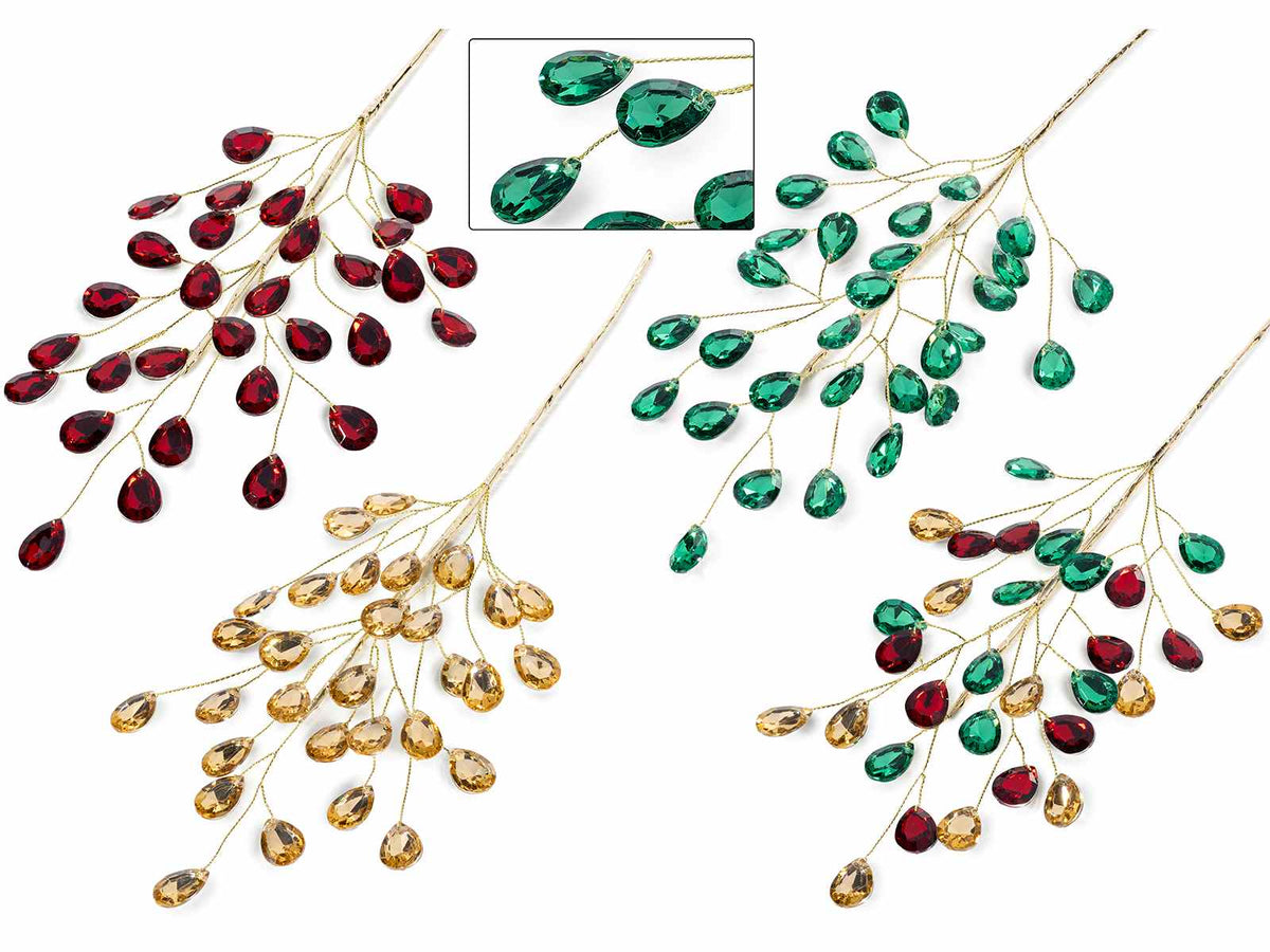 Rametti decorativi di diamanti colorati artificiali, set da 12 pezzi, cm 19 H (con gambo 31)