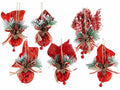 Set di 12 palline di Natale da appendere rivestite con stoffa, rametti, bacche e fiocchetti, Ø 5,5 cm x 16 H