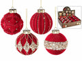 Palline di Natale in finto vetro rosso infrangibile con decori brillanti, set da 12 pezzi, Ø 8 cm
