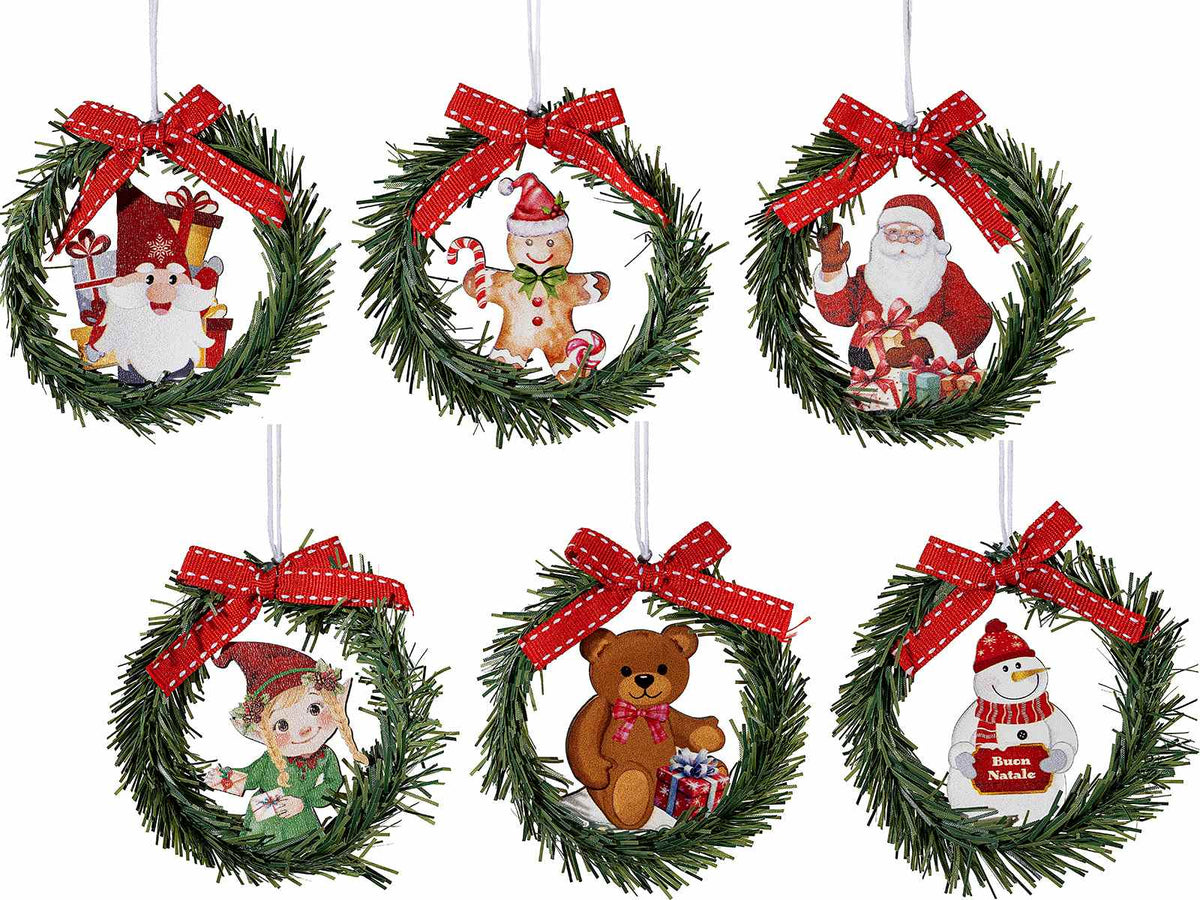 Mini ghirlande di Natale con decorazione in legno e fiocco da appendere, set da 18 pezzi, Ø 9 cm
