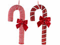 Decorazioni natalizie a bastoncino di zucchero da appoggiare con fiocco, set da 2 pezzi, cm 25 x 7 x 53 H