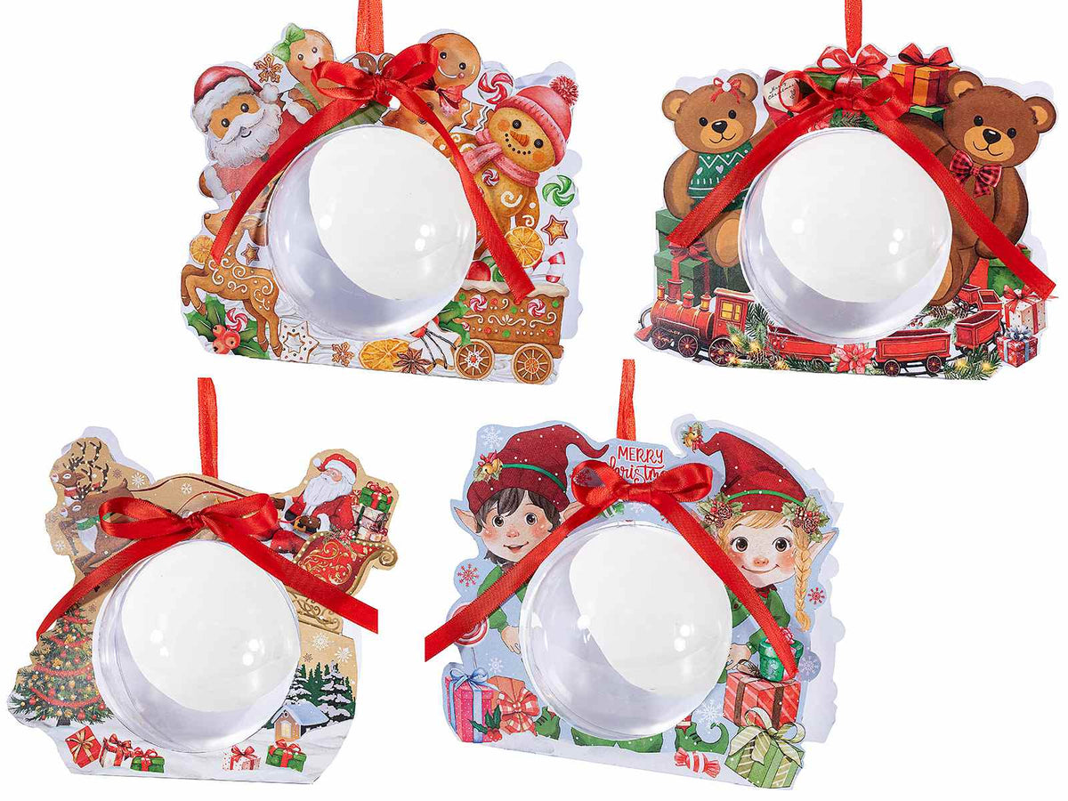 Sfere trasparenti apribili in plastica alimentare in confezione con soggetti, set da 20 pezzi, Ø 10 cm
