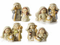 Statuine Presepe / Sacra Famiglia realizzate in resina colorata, da appoggiare, set da 4 pezzi, cm 6 x 3 x 4,5 H