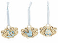 Decorazioni battesimo azzurre in resina colorata da appendere, set da 18 pezzi, cm 5,5 x 4,5 H