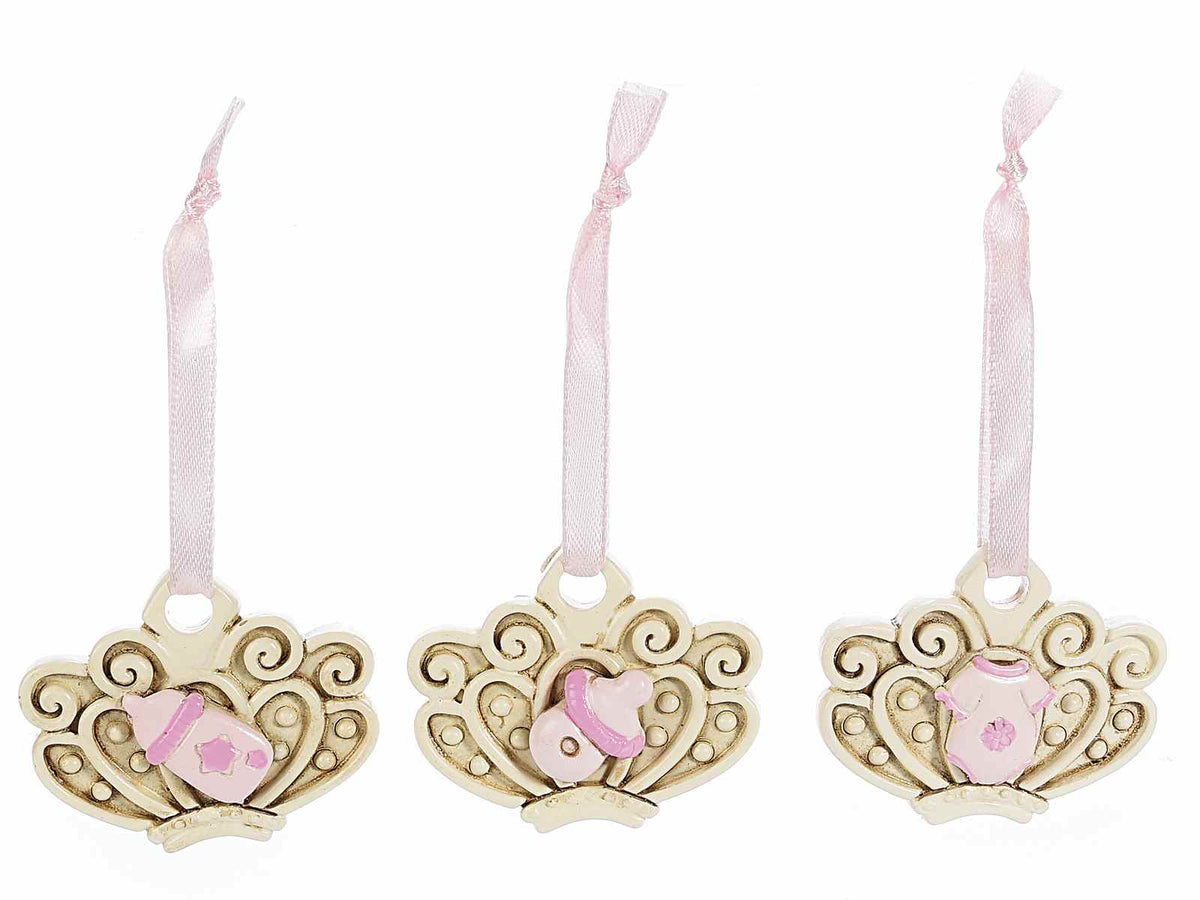 Decorazioni battesimo in resina rosa colorata da appendere, set da 18 pezzi, cm 5,5 x 4,5 H