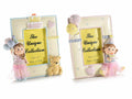 Cornici portafoto tema Buon Compleanno in resina lucida con orso e bambina, set da 4 pezzi, cm 11 x 12 H