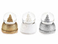 Sfere / palle a neve natalizie con albero di Natale e base in resina glitterati, set da 9 pezzi, Ø 4,5 cm x 5 H