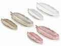 Piatti a forma di foglia in resina con glitter, set da 3 pezzi, Grande: cm 11,5 x 30,5 H