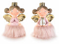 Angeli natalizi luminosi in resina con ali dorate, gonna in finta pelliccia, set da 2 pezzi, cm 11,5 x 8 x 17 H