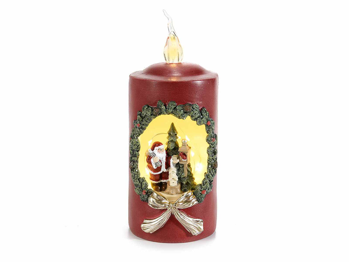 Candele natalizie a batteria in resina con Babbo Natale e luci led, Ø 8,5 cm x 18 H