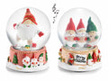Sfere a neve con carillon e gnometti natalizi su base in resina decorata, set da 2 pezzi, Ø 10 cm x 13 H