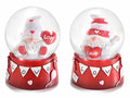 Palle a neve con glitter, in vetro con gnometti innamorati e base in resina, set da 4 pezzi, Ø 6,5 cm x 8,5 H