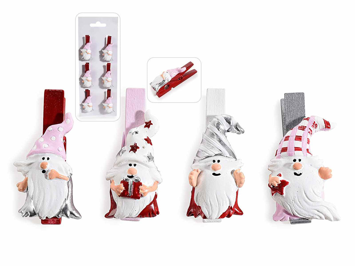 Mollettine da pacco Gnomo Babbo Natale in legno con, set da 12 pezzi, cm 2,5 x 4,5 H