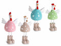 Gallinelle decorative in resina colorata, set da 4 pezzi, Grande : cm 6,5 x 6 x 11 H