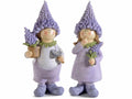 Coppia di folletti della lavanda decorativi in resina da appoggiare, set da 2 pezzi, cm 9 x 7,5 x 20 H