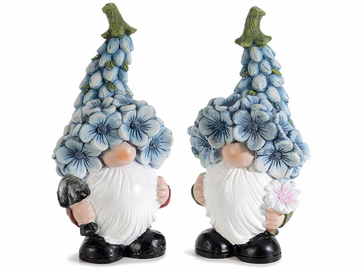Gnomi dei fiori da giardino in resina con paletta e fiore, set da 2 pezzi, cm 11,5 x 9 x 24 H