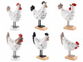 Set di sei galline decorative da appoggiare in resina colorata, con corpo, set da 12 pezzi, cm 7 x 3,5 x 10 H