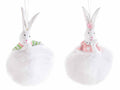 Conigli pasquali in resina da appendere su pompon in finta pelliccia, set da 12 pezzi, Ø 7 cm x 13 H
