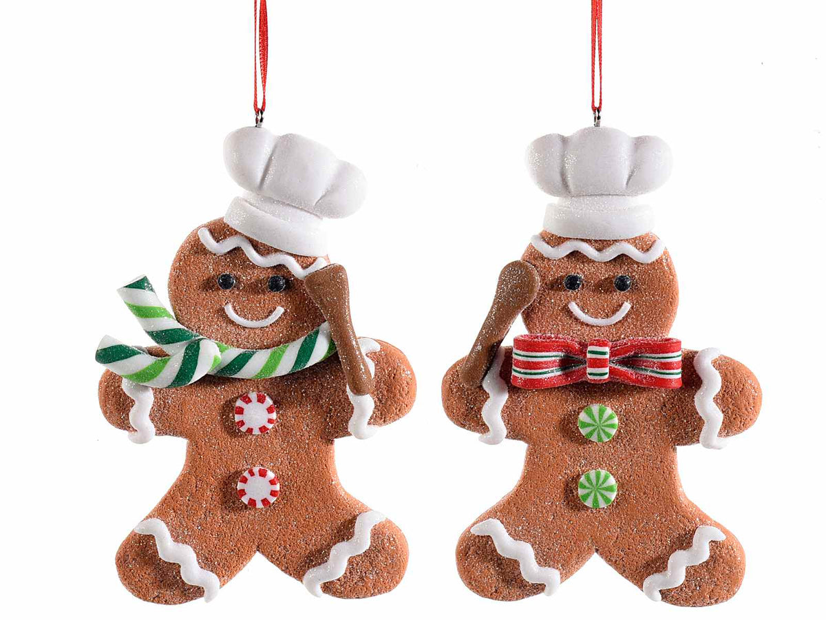 Addobbi albero di Natale a forma di cuoco pan di zenzero in pasta di resina, set da 12 pezzi, cm 8 x 12 H