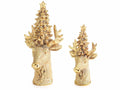 Renne con albero di Natale in resina metallizzata oro da appoggiare, Grande: cm 13 x 11,5 x 26 H