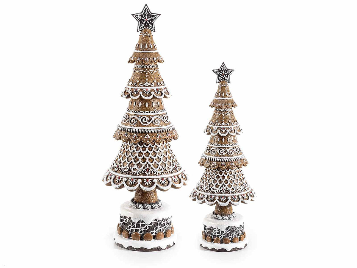 Alberi natalizi con decorazioni pan di zenzero realizzati in resina, in set, Grande: Ø 15,5 cm x 42 H