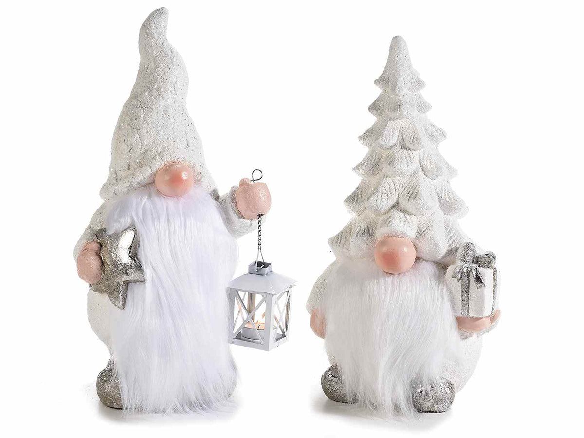 Babbo Natale in resina con lanterna porta tealight e regalo, set da 2 pezzi, Grande: cm 25 x 16,5 x 46 H