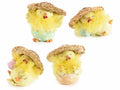 Pulcini decorativi di Pasqua in resina colorata con cappello in paglia e piume, set da 4 pezzi, cm 8 x 6 x 8,5 H