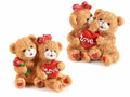 Coppie di orsetti innamorati in resina con cuore, rosa, e scritta love, set da 12 pezzi, cm 6,5 x 4,5 x 6,5 H