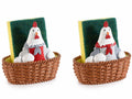 Cestino contenitore portaspugna gallinella in resina colorata con spugna, set da 6 pezzi, cm 11 x 6,5 x 11 H