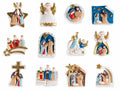 Calamite / magneti con Presepe Sacra Famiglia in resina e dettagli simil oro, set da 12 pezzi, cm 4,5 x 5,5 H