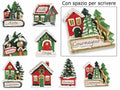 Magneti / calamite di Natale in resina a villaggio con spazio ad etichetta, set da 16 pezzi, cm 3,5 x 5,5 H