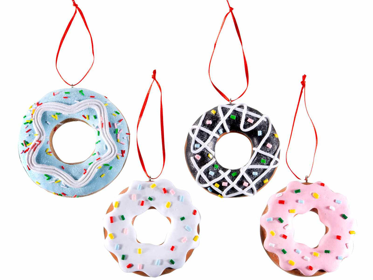 Ciambelle / donuts colorate per addobbi albero di Natale in pasta di resina, set da 8 pezzi, Ø 8,5 cm