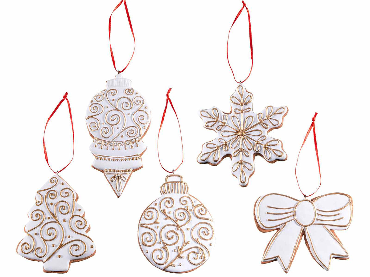 Addobbi natalizi in pasta di resina bianca da appendere ad albero, fiocco, set da 10 pezzi, cm 6,5 x 12 H