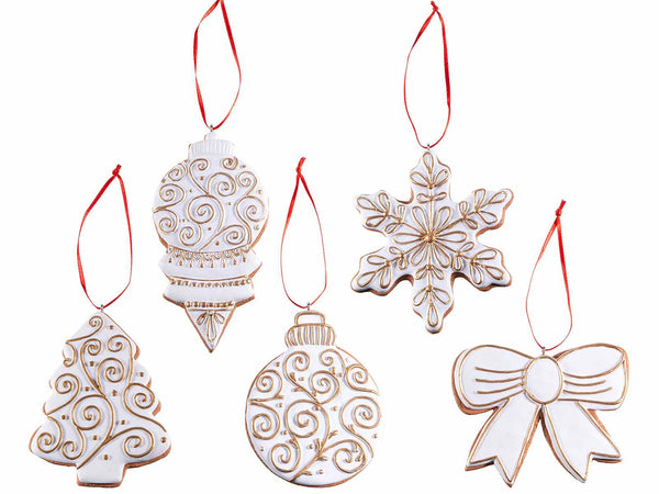 Addobbi natalizi in pasta di resina bianca da appendere ad albero, fiocco, set da 10 pezzi, cm 6,5 x 12 H