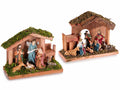 Presepe / Sacra Famiglia in legno con muschio e personaggi in resina, set da 4 pezzi, cm 15 x 6 x 11 H